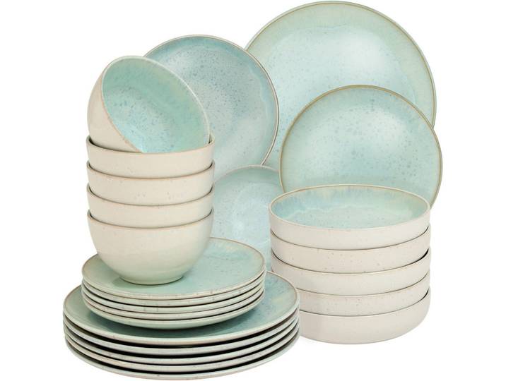 tectake Tafelservice Mare, ineinander stapelbar, Mint, Mintgrün, Keramik, 26.5x2.5x26.5 cm, Geschirr, Geschirrsets