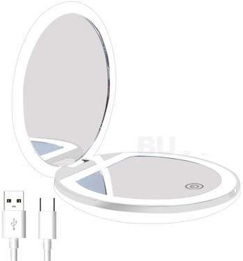 Fusion Finds Rechargeable LED Makeup Mirror Portable Foldable Travel Makeup Mirror With Smart Touch Light white