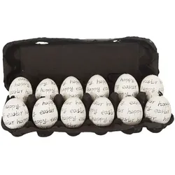 Eierbox Happy Easter 12er-Set – Osterdeko Eier mit Schriftzug zum Aufhängen