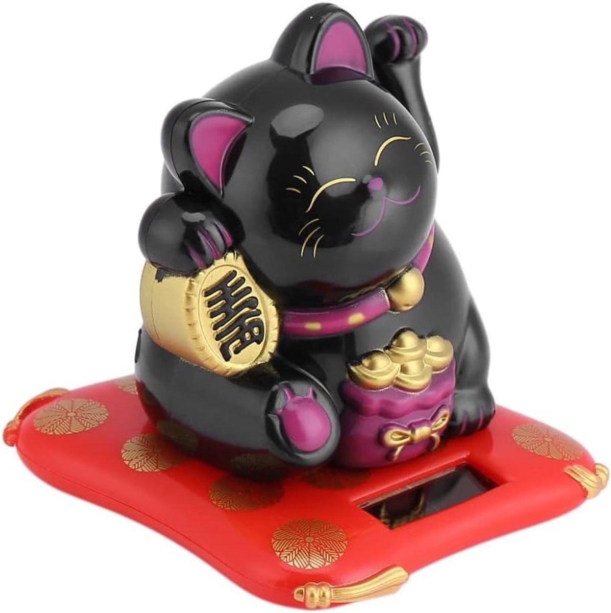 Winkarm Zonne-energie Aangedreven Gelukkige Kat Fengshui Decoratie Zwart