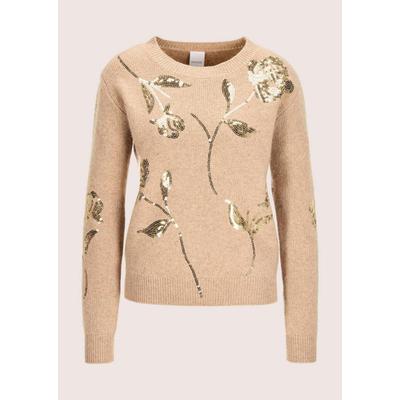 Longpullover MADELEINE "Strickpullover Glamouröser Wollpullover mit Pailletten", Damen, Gr. 34, beige (beige, melange, goldfarben), Obermaterial: 45% Wolle mw. 30% Kaschmir WS. 15% Viskose CV. 10% Polyamid PA., Modern, Pullover Longpullover, Mit...