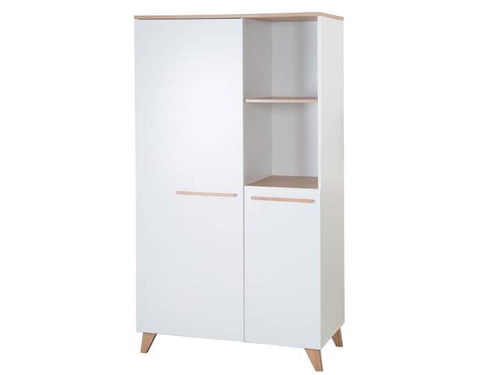 Kinderkleiderschrank 2-türig 'Leon' - Griffe + Füße aus Massivholz - Weiß / Othello Eiche