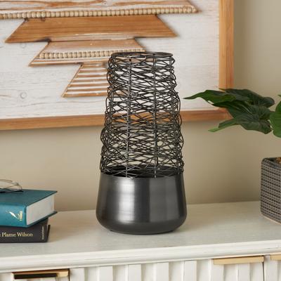 ARCILLA ELEMENTAL Black Metal Intertwined Wire Abstract Vase with Solid Matte Base