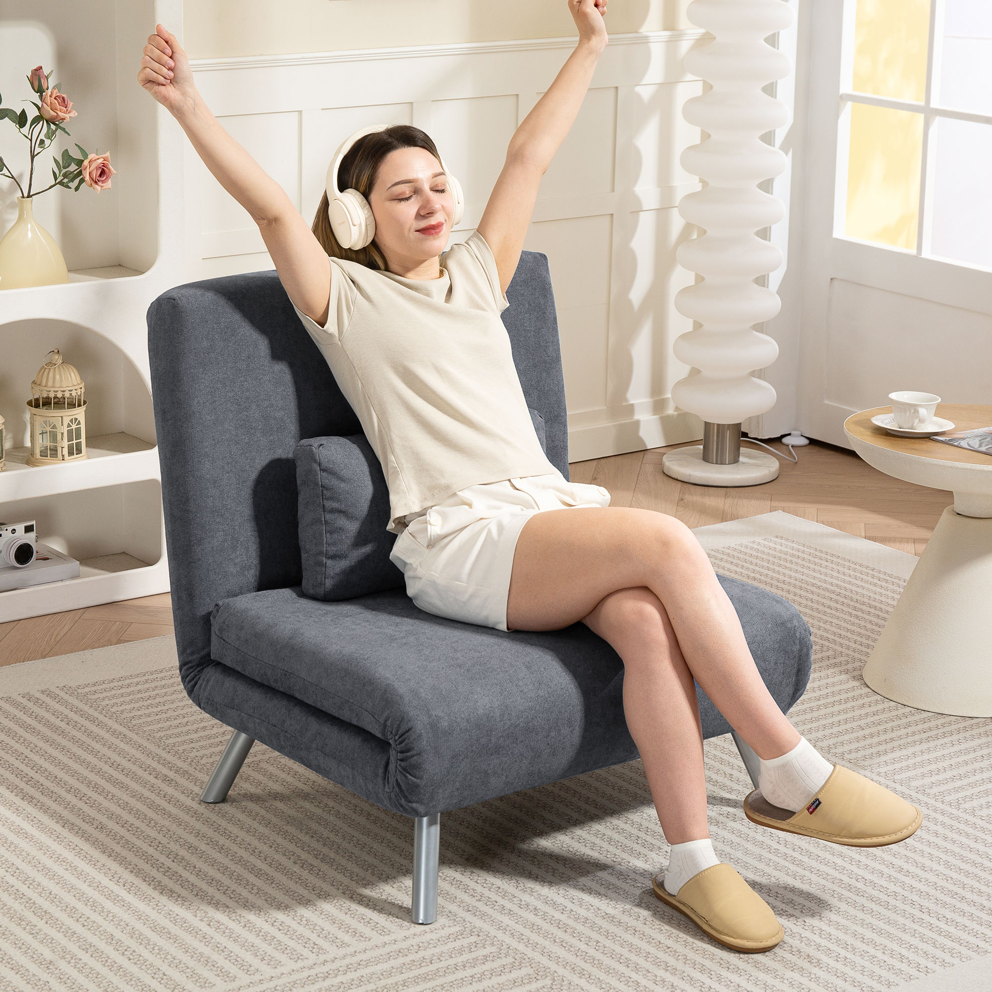 Homcom Poltrona imbottita con funzione letto, design 2-in-1, poltrona letto, letto per ospiti, rivestimento in tessuto, con cuscino, Grigio scuro   Aosom Italy