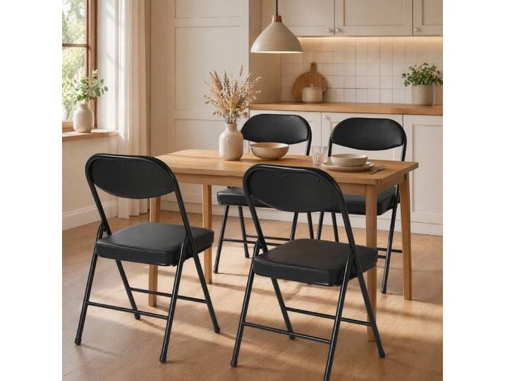 Chaise pliante lot de 4 noire en acier avec assise rembourrée sans montage