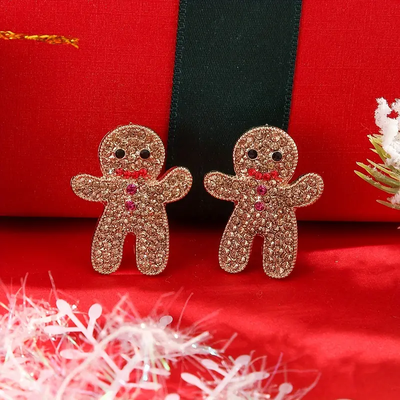 Multicon Wholesale Hub Sparkling Rhinestone Gingerbread Stud Earrings For Women, Cute Chic Holiday Christmas Accessory 2