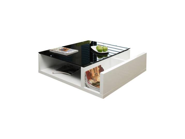 Livetastic Couchtisch, Schwarz, Weiß Hochglanz, Glas, rechteckig, 100x30x100 cm, Wohnzimmer, Wohnzimmertische, Couchtische