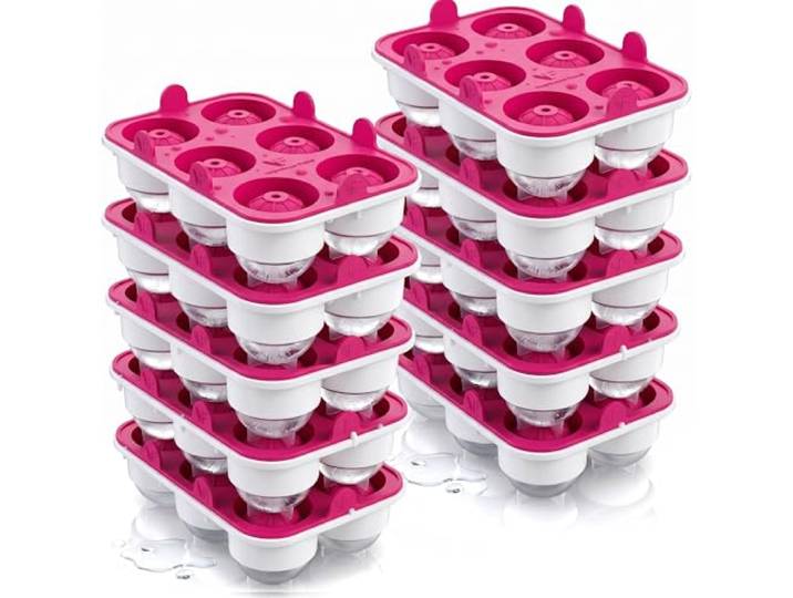 Pinke XXL Eiskugelform 10er Set – Stylische Eiswürfelform aus Platin Silikon für Cocktails, Eiskaffee & Sommerdrinks – Patentierte leichte Entnahme – BPA-frei – 60 große runde Eiswürfel für Softdrink