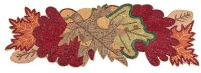 "Saro Lifestyle Beaded Table Runner With Fall Leaves Design - 13""x36"""
