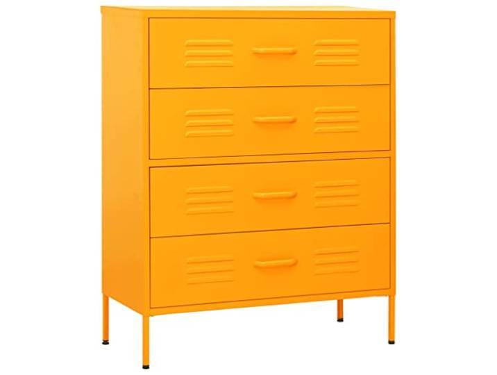 vidaXL Kommode 4 Schubladen Anrichte Schrank Beistellschrank Mehrzweckschrank Standschrank Sideboard Schubladenschrank Senfgelb 80x35x101,5cm Stahl