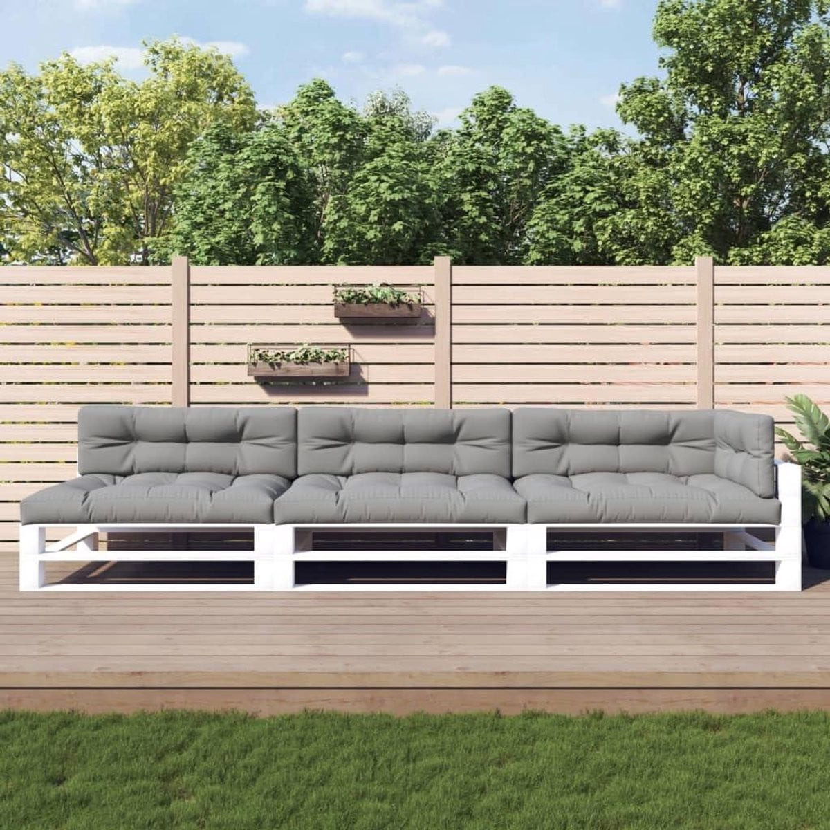Set van 7 waterbestendige grijze polyester palletkussens voor buiten