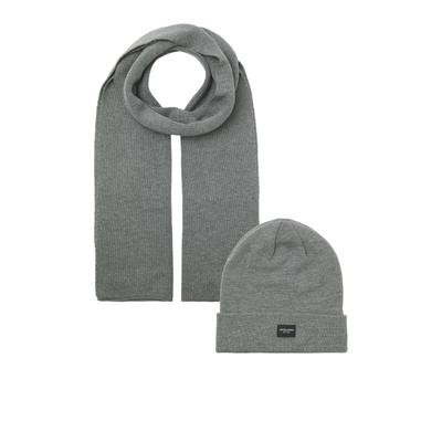 Strickschal JACK & JONES "JACDNA GIFTBOX", Herren, grau (grau melange), Strick, Kunstfaser, meliert, Modetücher, Kunstfaser