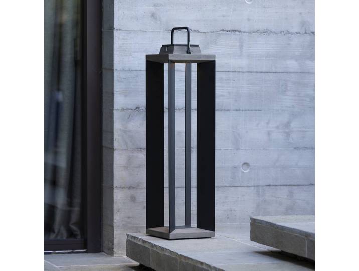 Les Jardins LED-Solarlaterne Teckalu, grau/schwarz, 60 cm dimmbar, schwarz, Aluminium, Laternenform