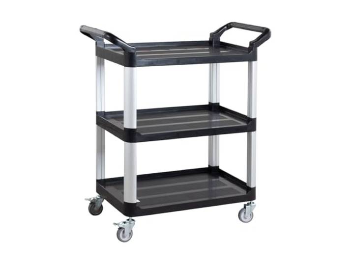 GastroHero Servierwagen, Transportwagen, 3 Etagen, Schwarz YK-ST049 40 kg Kapazität/Etage, 120 kg maximale Tragkraft, Polypropylen, Transport von Speisen oder Geschirr, 2 feststellbare Rollen