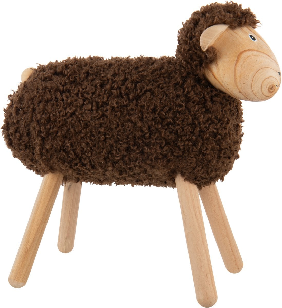 J-Line Decoratie Schaap - Hout en Kunstbont - Natuurlijk/Donkerbruin - Large