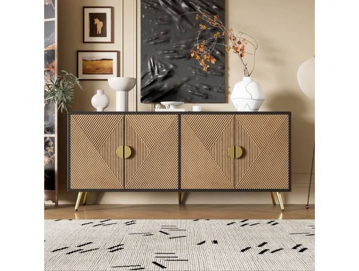 Un buffet luxueux moderne et minimaliste offrant un grand espace de rangement et alliant design et fonctionnalité en noir.