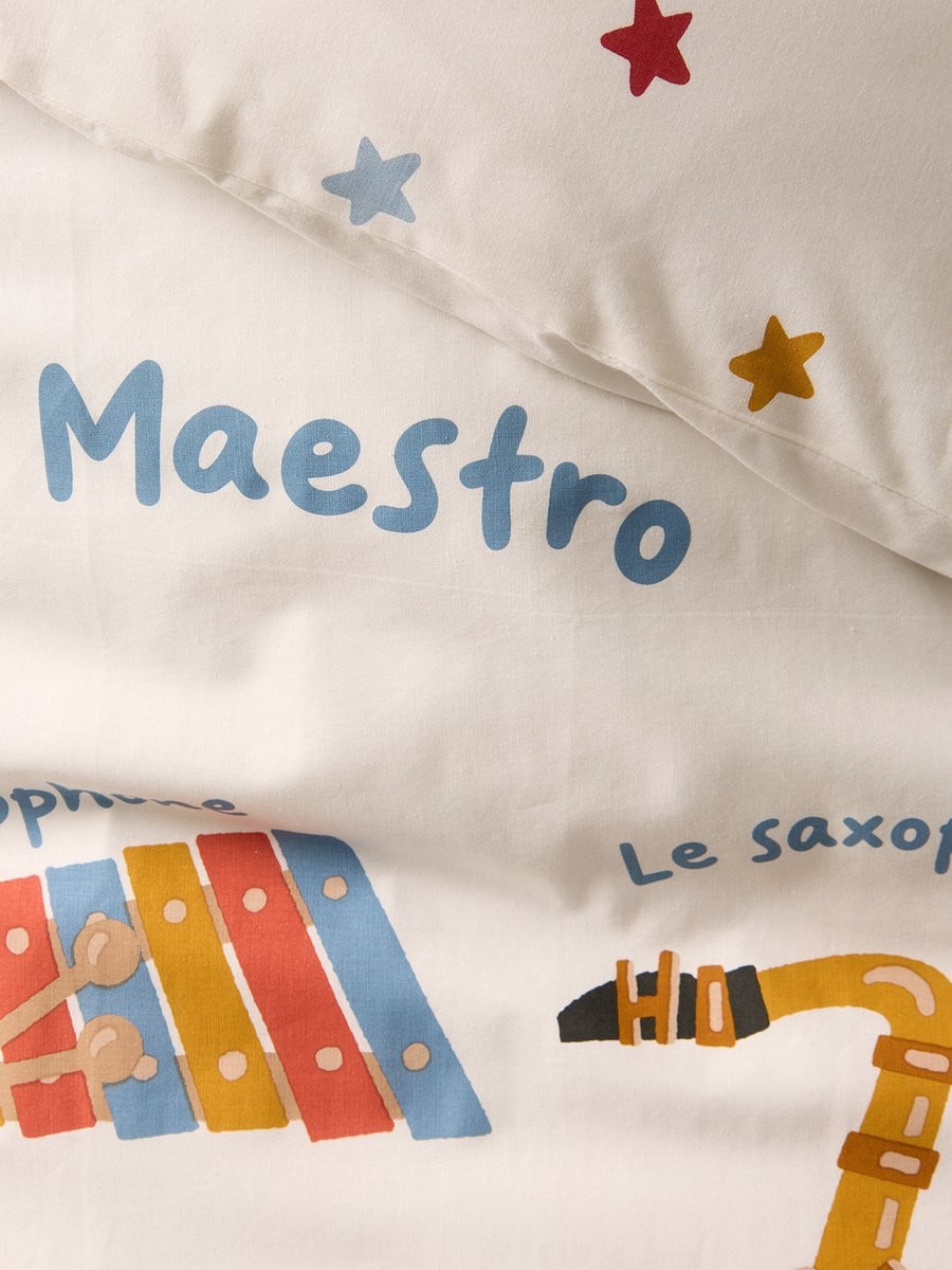 Vertbaudet Bedset Musique Lexique voor kinderen met dekbedovertrek en kussensloop van gerecycled katoen, 140 x 200 cm