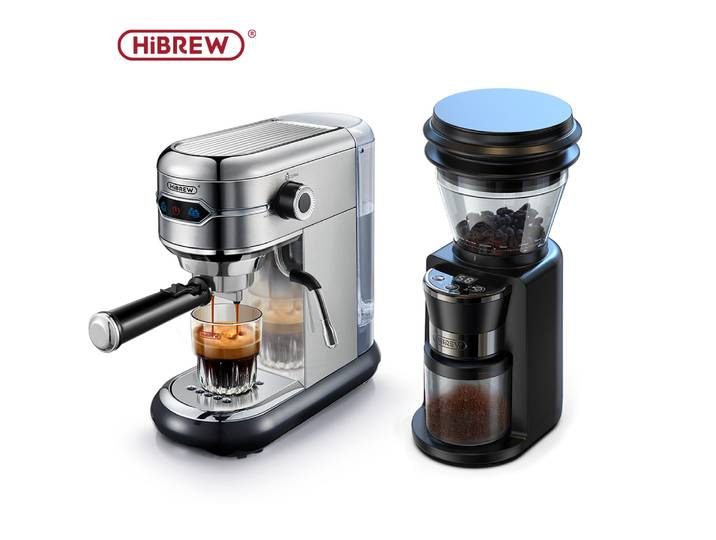 Machine à café HiBREW Cafetera 20 Bar Inox Semi-Automatique Super Slim ESE POD & Powder Espresso H11 avec moulin à café G3