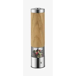 WMF Elektrische Mühle 21,5cm Salz und Pfeffermühle Keramikmahlwerk Eichenholz, Pfeffermühle + Salzmühle, Braun, Silber, Transparent