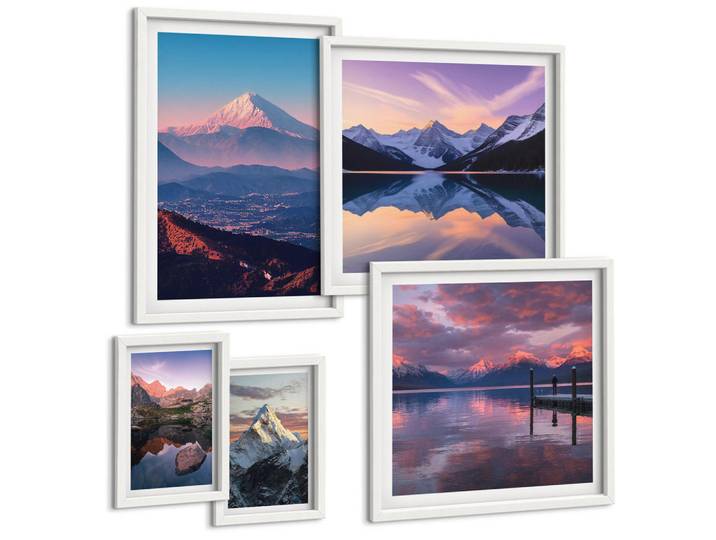 Tulup Bilder SET 5er Set - 50x50 cm & 20x30 cm & 40x60 cm Weißer Rahmen - Nachtstadt mit Neonlichtern, Kunststoff, Rechteckig, 40x60 cm, gerahmt, Bilder & Rahmen, Bilder