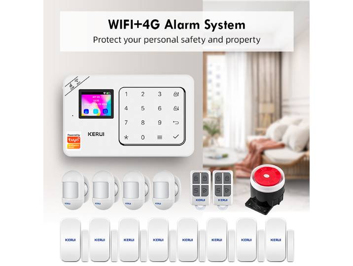 KERUI 4G WiFi système d'alarme maison Tuya maison intelligente alarme de sécurité 433 sans fil Protection contre l'effraction PIR capteur de mouvement APP contrôle