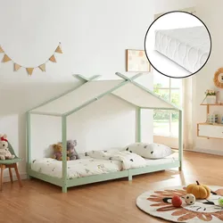 Kinderbett Brome mit Matratze 90x200 cm Mintgrün [en.casa]