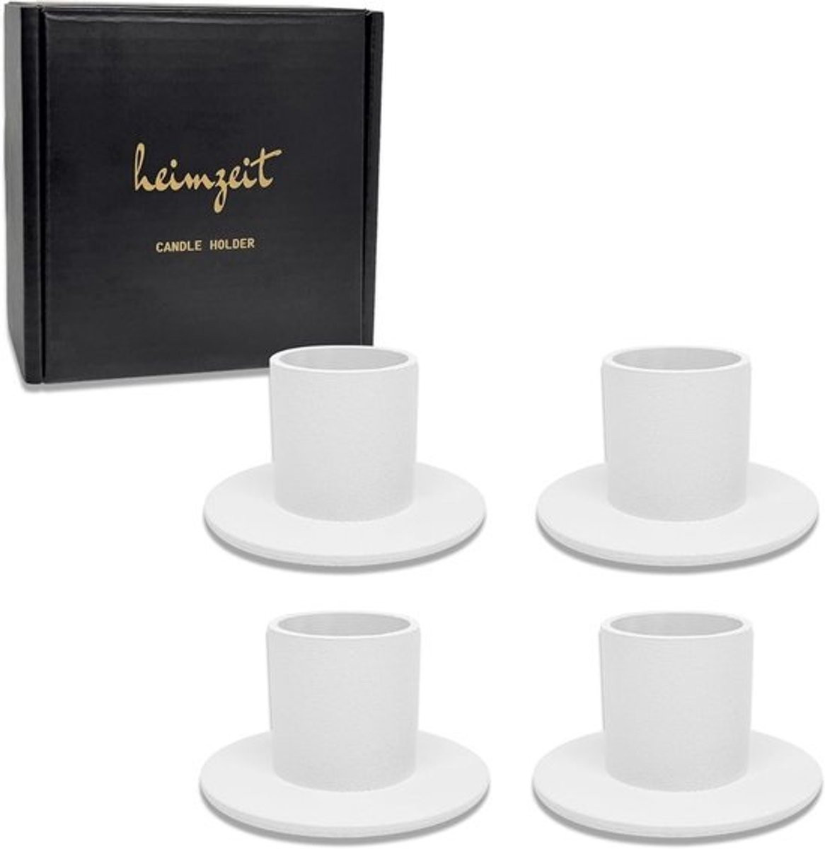 Set van 4 witte ronde kaarsenstandaards van ijzer voor stafkaarsen met een diameter van 22 mm