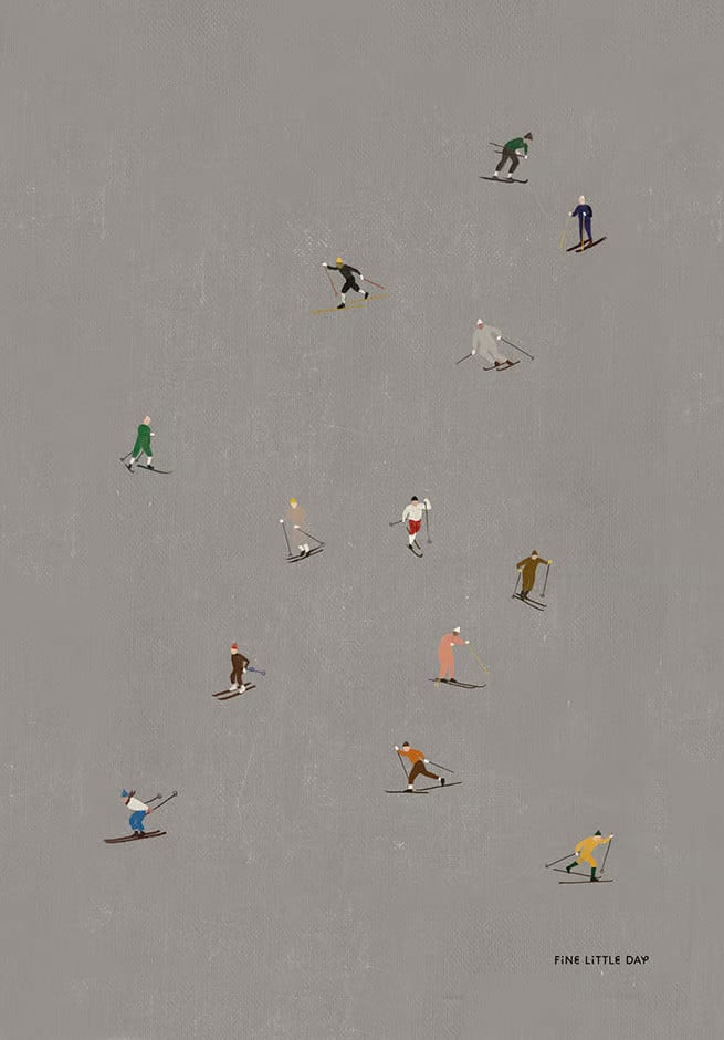 Fine Little Day Skiers poster Grijs, 50 x 70 cm