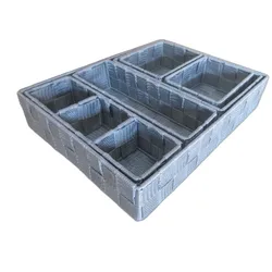 Relaxdays Aufbewahrungskorb 6er Set, Körbchen in 4 Größen, geflochten, Kunststoff, Metallrahmen, Körbe Badezimmer, grau