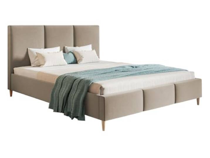 Emporius Polsterbett 180x200 Carlos - Modern Möbel, Hersteller - Doppelbett mit Lattenrost & Kopfteil, Samtsotff (Beige - Jasmine 24)