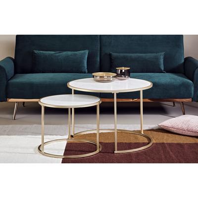 Couchtisch JAHNKE, weiß (gold, marmor weiß, gold, look, marmor, optik), B:73,4cm H:50cm T:73,4cm, Tische, Couchtisch, bestehend aus zwei Tischen, welche auch einzeln gestellt werden können