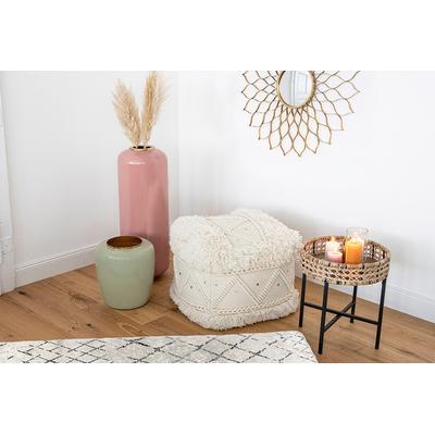 Pouf KAYOOM "Bohist 525 50cm x 50cm, Strukturen mit Fransen und Quasten", beige (creme), B:50cm H:45cm T:50cm, Baumwolle, Vlies, Poufs, Pouf, handgefertigt, Unikat, sehr gut kombinierbar, vielfältig im Einsatz