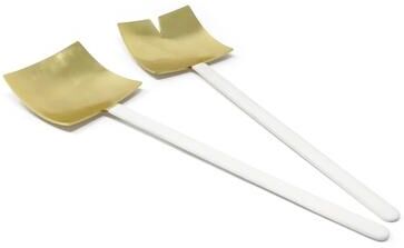 Vivience Gold with White Handles Square Salad Servers, Set of 2 - Gold/White