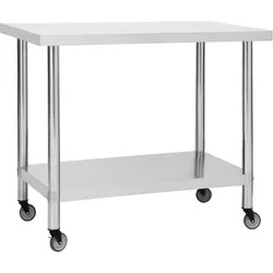 DELUKE® Edelstahl Arbeitstisch mit Rollen BEWO 80x60x85cm, Edelstahl Gastro-Tischwagen Arbeitsfläche Gastro-Küchentisch Servierwagen mobil