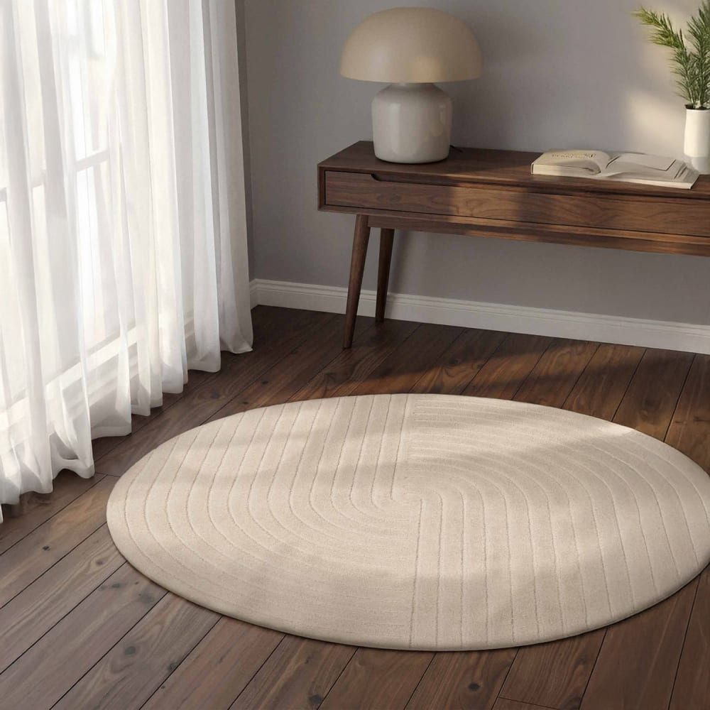 STUDIO DECO Tapis rond en laine tuftée main crème 150cm Blanc 150x2x150cm