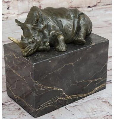 Bronzhaus Rhinoceros Rhino Bookend Bronze Sculpture Figurine Lost Wax Casting On Marble Base