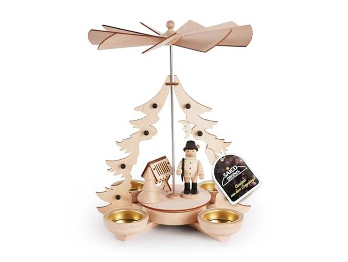 Original Erzgebirge Weihnachtspyramide „Waldarbeiter“ für Teelichter - Pyramide mit Waldmotiv & Rehen - Weihnachtsdeko, Holzpyramide, Holzkunst aus dem Erzgebirge - 25 x 17 x 17 cm - Made in Germany