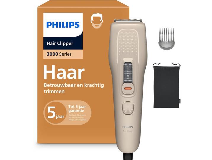 Philips Hair Clipper 3000 Series Tondeuse – Betrouwbaar en Gelijkmatig Knippen - 9 Lengte-instellingen - Zelfslijpende Mesjes - Trim & Flow Kam - Bedraad – HC3734/15