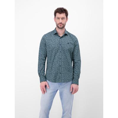 Langarmhemd LERROS "Langarmhemd mit trendigem Printmuster", Herren, Gr. XXL, Normalgrößen, bunt (classic navy), 97% Baumwolle, 3% Elasthan, Hemden