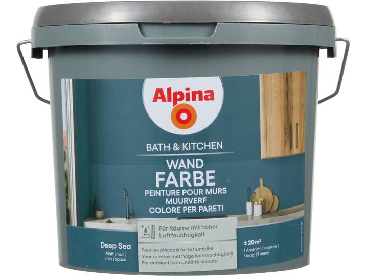 Alpina Wandfarbe Bath & Kitchen Deep Sea Blau 2.5 l Matt