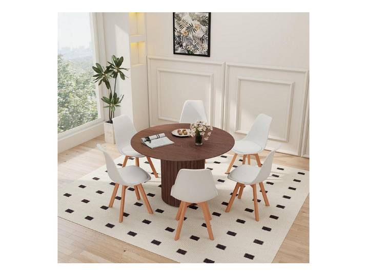 LuxusKollektion Essgruppe Esstisch rund 120cm MDF 6 Stühle 1 Tisch + 6 Stühle Dunkelbraun + Weiß