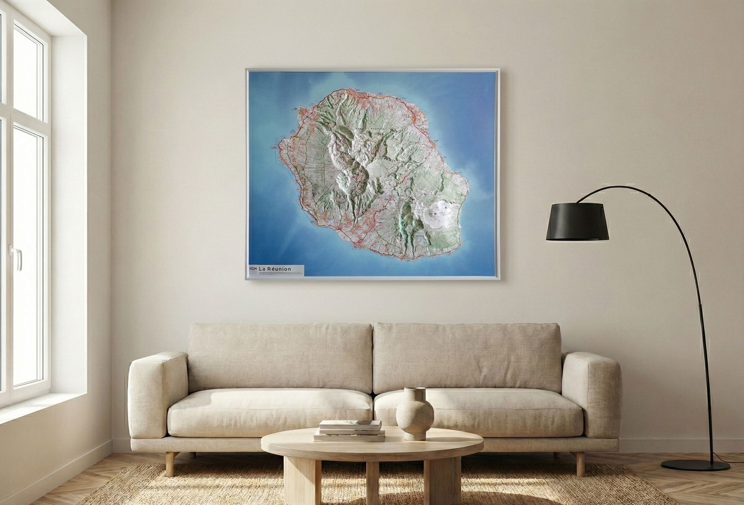 Carte murale en relief - Ile de la Réunion - 113 x 93 cm   IGN