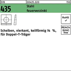 I-Scheibe DIN 435 vierkant keilförmig 24 Stahl feuerverz. Neigung 14% 100St.