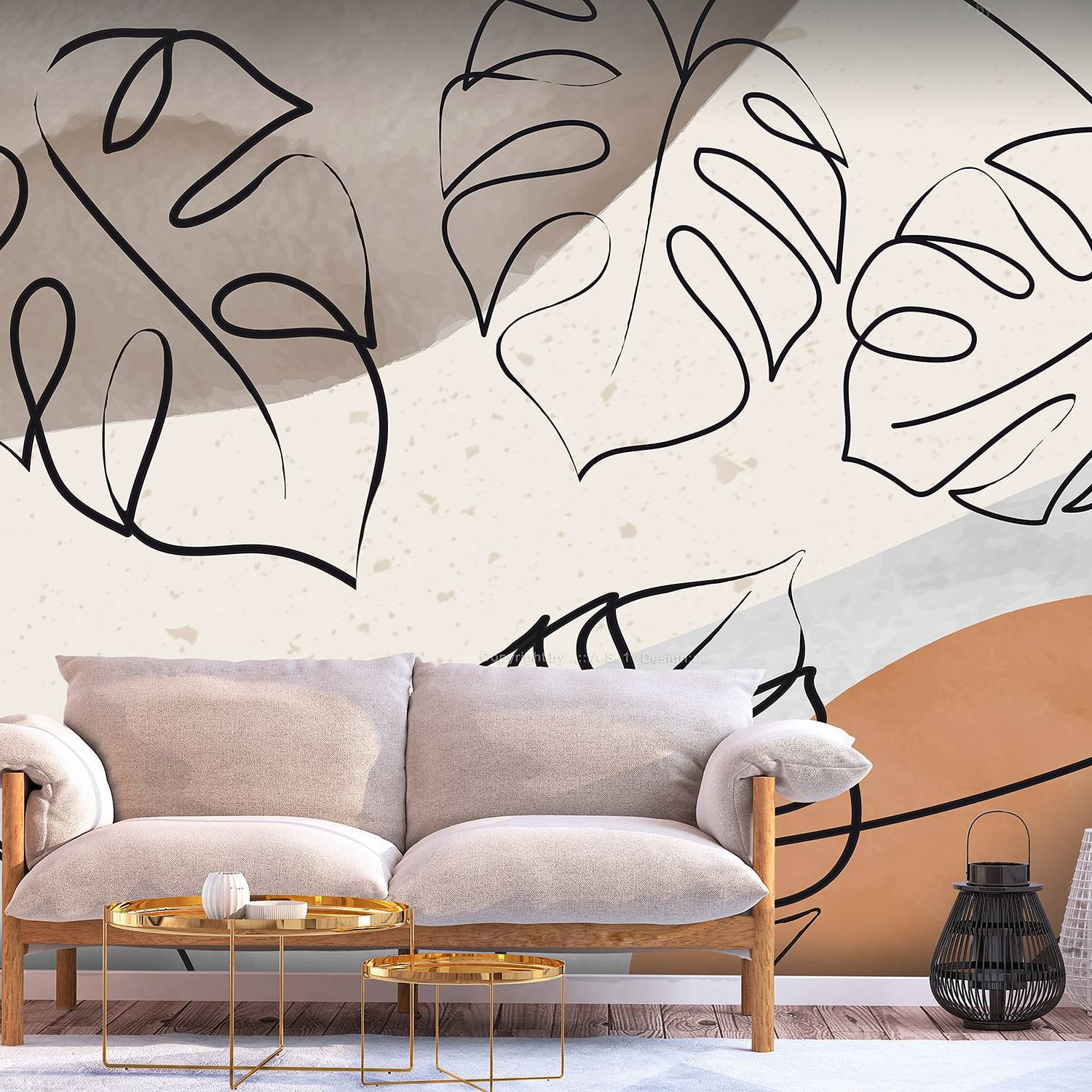 home24 Vlies-fotobehang Minimalistic Monstera Multicolour