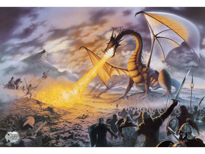 Fototapete PAPERMOON DRACHE und RITTER, FANTASIE , bunt, B:2m L:1,49m, Vlies, Tapeten, Fototapete
