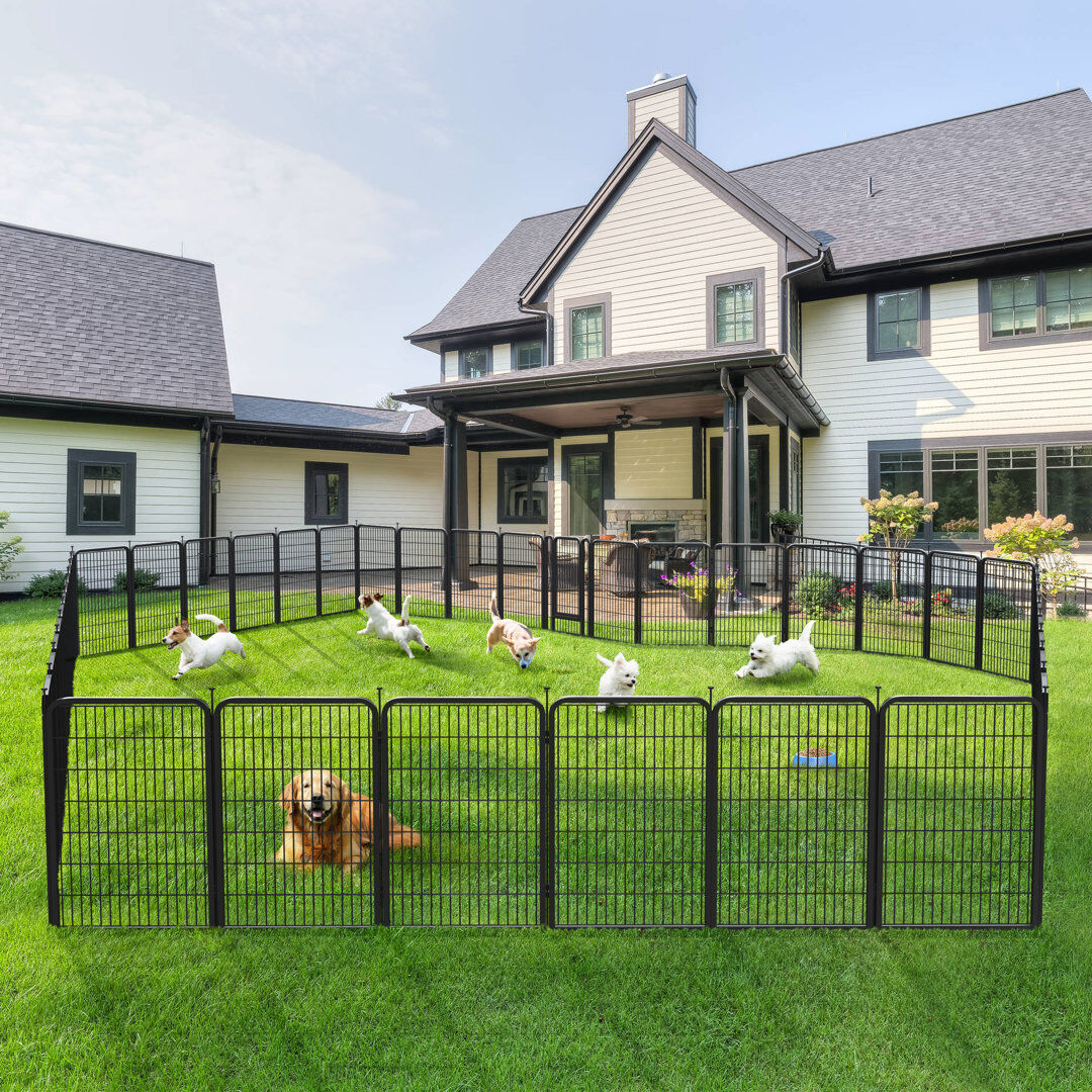 Yaheetech Panel Metal Exercise Pen With Door Black 68cm W x 100cm H