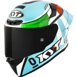 KYT TT-Revo Leopard Replica Tricolore, Integralhelm - Weiß/Hellblau/Grün/Rot - S
