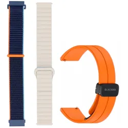 Set von Armbändern für Smartwatch GlacierX Silicone Magnetic Wave Creamy Sky + Silicone Magnetic Buckle Vibrant Orange + Grip Strap Nylon Ocean Blue