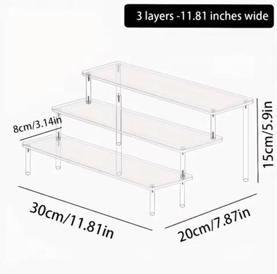 Inspire Picks Acrylic Stepped Perfume Display Rack Multi Tier Cosmetic & Vanity Organizer transparent 3layers