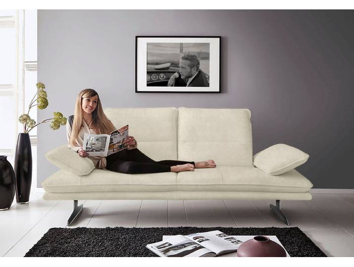 2-Sitzer Sofa, 216x96 cm, Luxus-Microfaser, Beige, Sitztiefenverstellbar, Modern, W.SCHILLIG